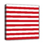 Horizontal Stripes - White and Fire Engine Red Mini Canvas 8  x 8  (Stretched)