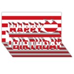 Horizontal Stripes - White and Fire Engine Red Happy Birthday 3D Greeting Card (8x4)