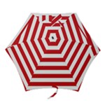 Horizontal Stripes - White and Fire Engine Red Mini Umbrella