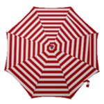 Horizontal Stripes - White and Fire Engine Red Hook Handle Umbrella (Large)