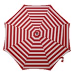 Horizontal Stripes - White and Fire Engine Red Hook Handle Umbrella (Small)