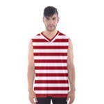 Horizontal Stripes - White and Dark Candy Apple Red Men s Basketball Tank Top