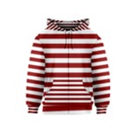 Horizontal Stripes - White and Dark Red Kid s Zipper Hoodie