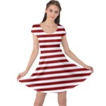 Horizontal Stripes - White and Dark Red Cap Sleeve Dress