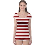 Horizontal Stripes - White and Dark Red Boyleg Leotard (Ladies)