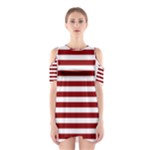 Horizontal Stripes - White and Dark Red Women s Cutout Shoulder Dress