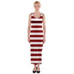 Horizontal Stripes - White and Dark Red Fitted Maxi Dress