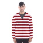 Horizontal Stripes - White and Dark Red Hooded Wind Breaker (Men)