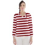 Horizontal Stripes - White and Dark Red Wind Breaker (Women)