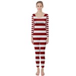 Horizontal Stripes - White and Dark Red Long Sleeve Catsuit