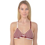 Horizontal Stripes - White and Dark Red Reversible Tri Bikini Top