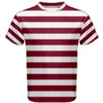 Horizontal Stripes - White and Burgundy Red Men s Cotton Tee