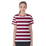 Horizontal Stripes - White and Burgundy Red Women s Cotton Tee