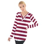 Horizontal Stripes - White and Burgundy Red Women s Tie Up Tee