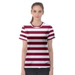 Horizontal Stripes - White and Burgundy Red Women s Sport Mesh Tee