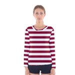 Horizontal Stripes - White and Burgundy Red Women s Long Sleeve T-shirt