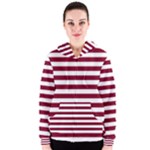 Horizontal Stripes - White and Burgundy Red Women s Zipper Hoodie