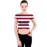 Horizontal Stripes - White and Burgundy Red Crew Neck Crop Top