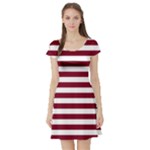 Horizontal Stripes - White and Burgundy Red Short Sleeve Skater Dress