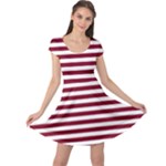 Horizontal Stripes - White and Burgundy Red Cap Sleeve Dress