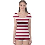 Horizontal Stripes - White and Burgundy Red Boyleg Leotard (Ladies)