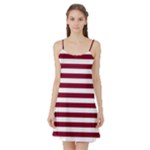 Horizontal Stripes - White and Burgundy Red Satin Night Slip