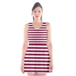 Horizontal Stripes - White and Burgundy Red Scoop Neck Skater Dress