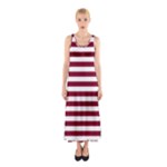 Horizontal Stripes - White and Burgundy Red Full Print Maxi Dress