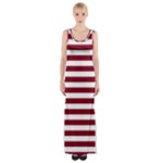 Horizontal Stripes - White and Burgundy Red Maxi Thigh Split Dress