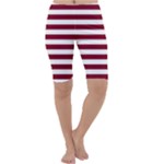 Horizontal Stripes - White and Burgundy Red Cropped Leggings