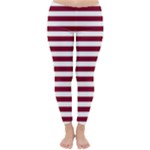 Horizontal Stripes - White and Burgundy Red Winter Leggings