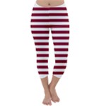 Horizontal Stripes - White and Burgundy Red Capri Winter Leggings