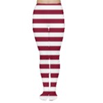 Horizontal Stripes - White and Burgundy Red Women s Tights