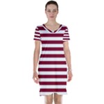 Horizontal Stripes - White and Burgundy Red Short Sleeve Nightdress