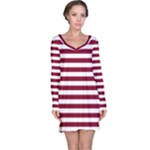 Horizontal Stripes - White and Burgundy Red Long Sleeve Nightdress