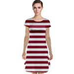 Horizontal Stripes - White and Burgundy Red Cap Sleeve Nightdress