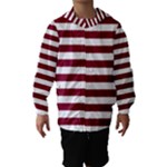 Horizontal Stripes - White and Burgundy Red Hooded Wind Breaker (Kids)