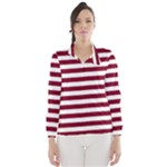 Horizontal Stripes - White and Burgundy Red Wind Breaker (Women)