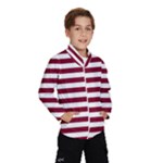 Horizontal Stripes - White and Burgundy Red Wind Breaker (Kids)