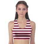 Horizontal Stripes - White and Burgundy Red Women s Sports Bra