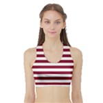 Horizontal Stripes - White and Burgundy Red Women s Sports Bra with Border