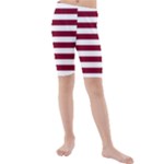 Horizontal Stripes - White and Burgundy Red Kid s Mid Length Swim Shorts