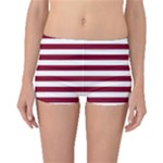 Horizontal Stripes - White and Burgundy Red Boyleg Bikini Bottoms