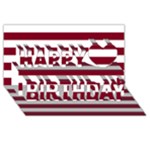 Horizontal Stripes - White and Burgundy Red Happy Birthday 3D Greeting Card (8x4)