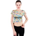 world Travel Crew Neck Crop Top