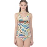 world Travel One Piece Swimsuit