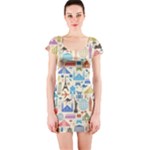 world Travel Short Sleeve Bodycon Dress