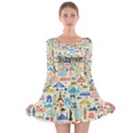 world Travel Long Sleeve Skater Dress