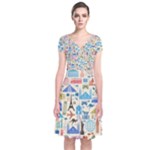 world Travel Short Sleeve Front Wrap Dress