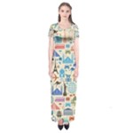 world Travel Short Sleeve Maxi Dress